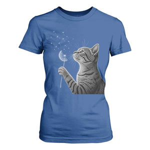Cat Blowing Dandelion T Shirt For Women Kitten Making A Wish Nature Art TS11 Royal Blue Print Your Wear
