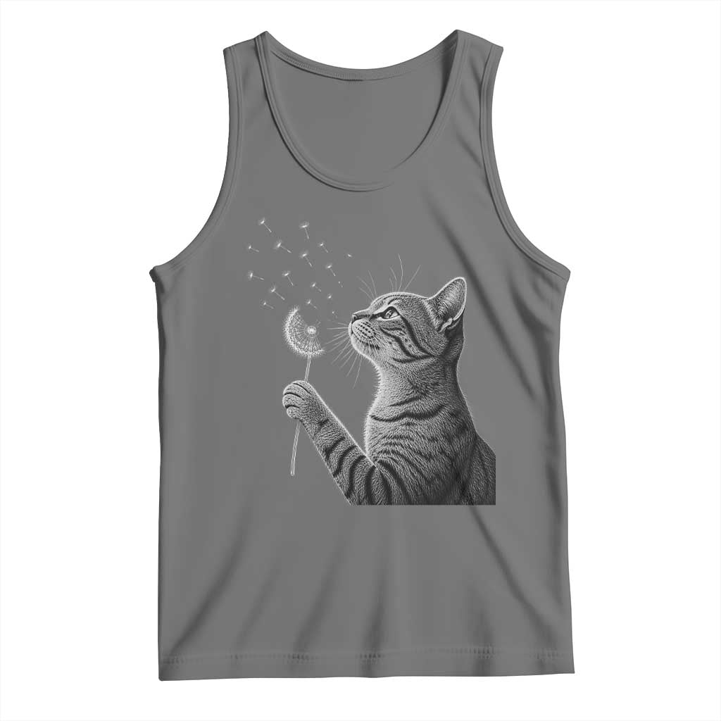Cat Blowing Dandelion Tank Top Kitten Making A Wish Nature Art TS11 Black Heather Print Your Wear