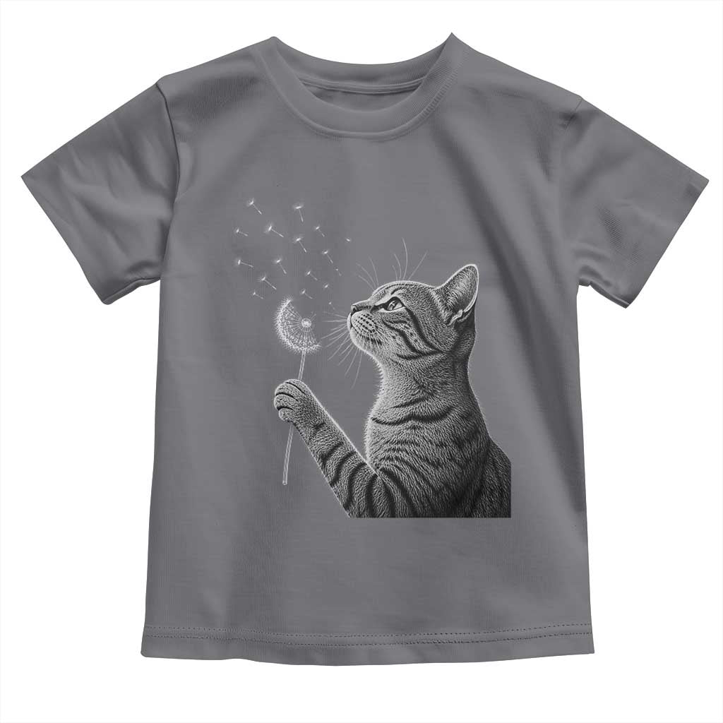 Cat Blowing Dandelion Toddler T Shirt Kitten Making A Wish Nature Art TS11 Charcoal Print Your Wear