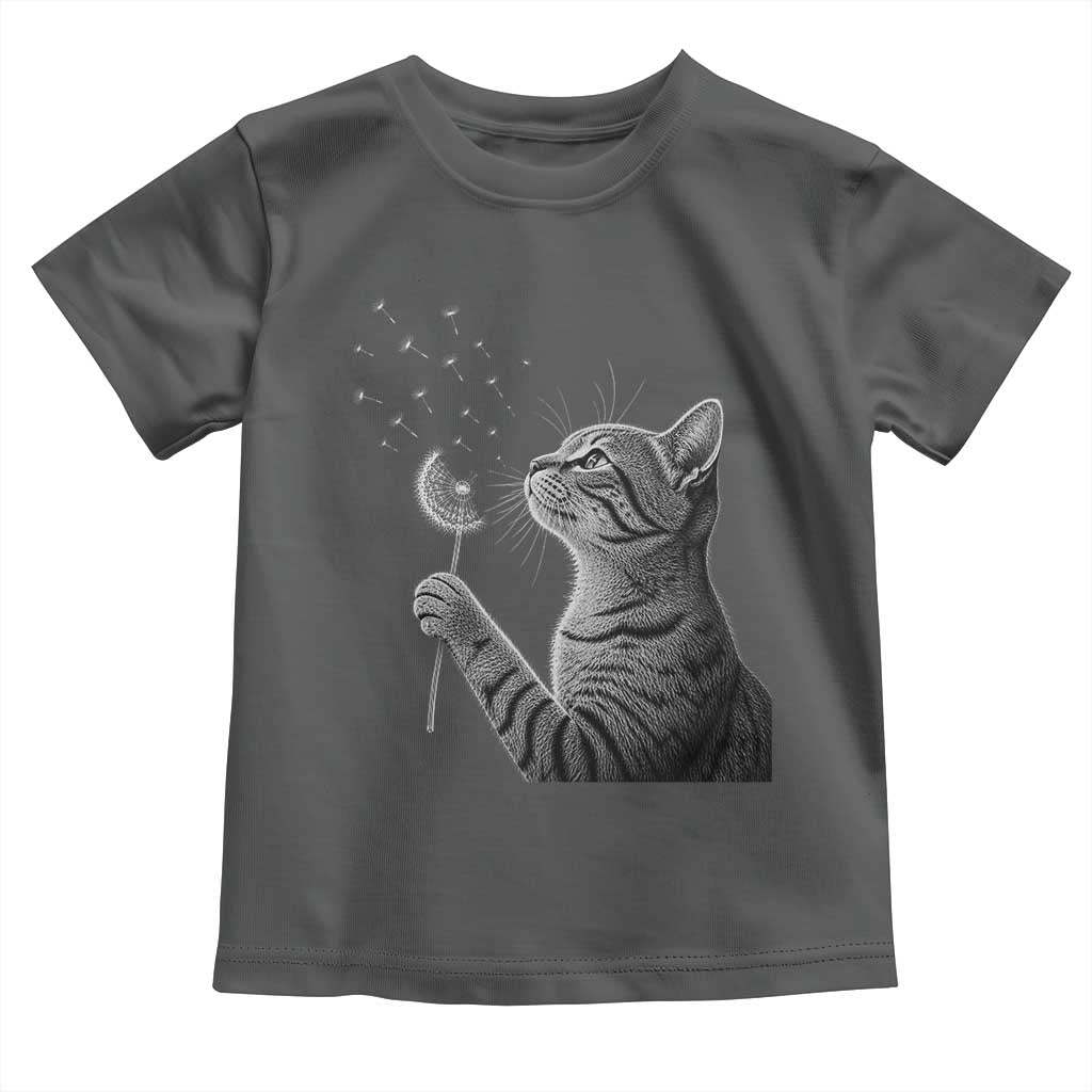 Cat Blowing Dandelion Toddler T Shirt Kitten Making A Wish Nature Art TS11 Dark Heather Print Your Wear