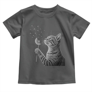 Cat Blowing Dandelion Toddler T Shirt Kitten Making A Wish Nature Art TS11 Dark Heather Print Your Wear