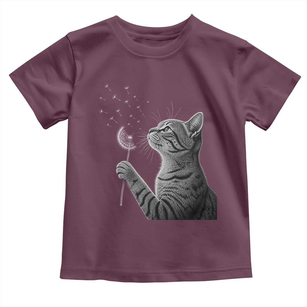 Cat Blowing Dandelion Toddler T Shirt Kitten Making A Wish Nature Art TS11 Maroon Print Your Wear