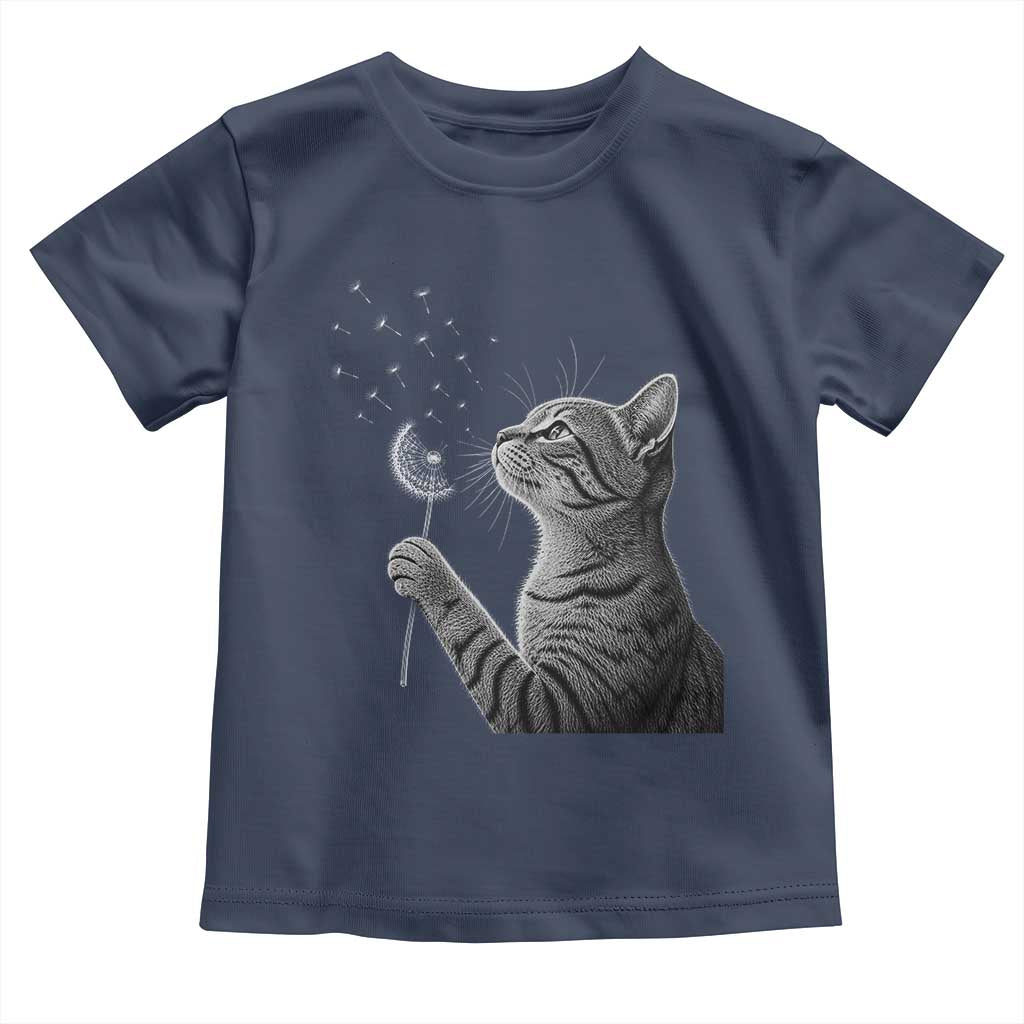 Cat Blowing Dandelion Toddler T Shirt Kitten Making A Wish Nature Art TS11 Navy Print Your Wear