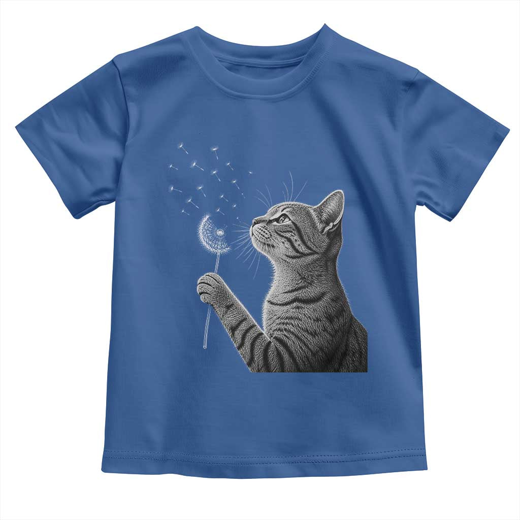 Cat Blowing Dandelion Toddler T Shirt Kitten Making A Wish Nature Art TS11 Royal Blue Print Your Wear