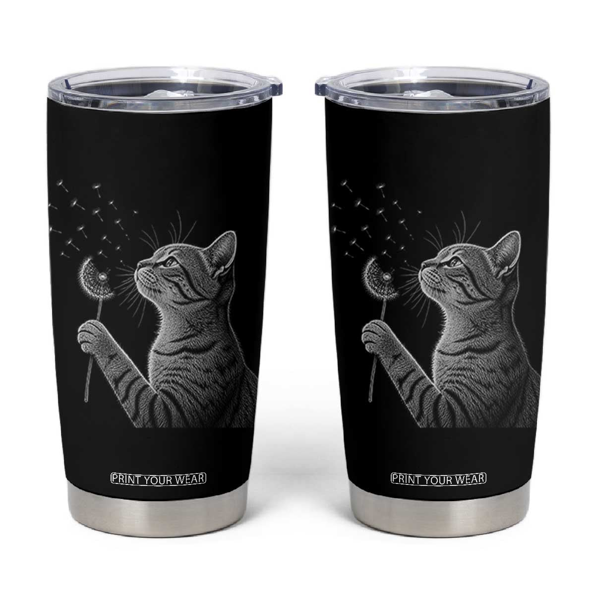 Cat Blowing Dandelion Tumbler Cup Kitten Making A Wish Nature Art TS11 Black Print Your Wear
