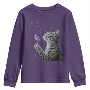 Cat Blowing Dandelion Youth Sweatshirt Kitten Making A Wish Nature Art TS11 Purple Print Your Wear