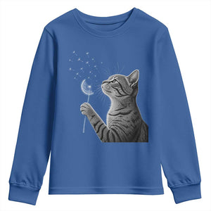 Cat Blowing Dandelion Youth Sweatshirt Kitten Making A Wish Nature Art TS11 Royal Blue Print Your Wear