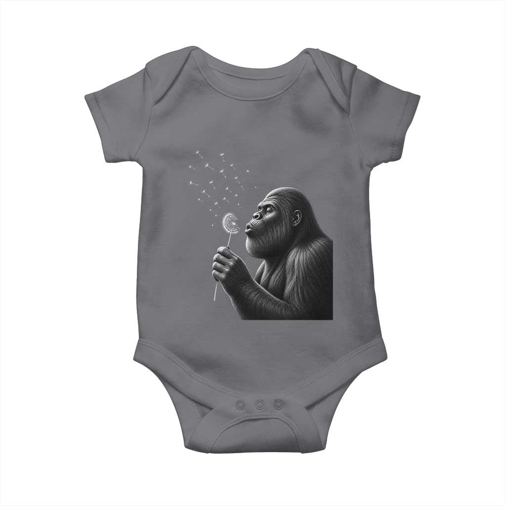 Bigfoot Blowing Dandelion Baby Onesie Funny Sasquatch Making A Wish TS11 Charcoal Print Your Wear