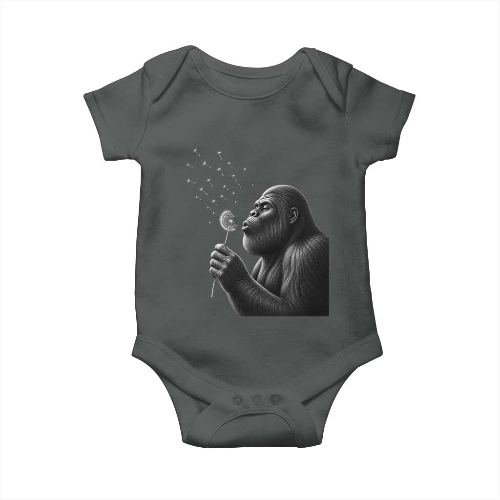 Bigfoot Blowing Dandelion Baby Onesie Funny Sasquatch Making A Wish TS11 Dark Heather Print Your Wear