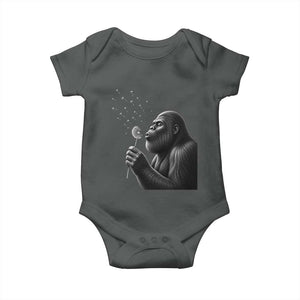 Bigfoot Blowing Dandelion Baby Onesie Funny Sasquatch Making A Wish TS11 Dark Heather Print Your Wear