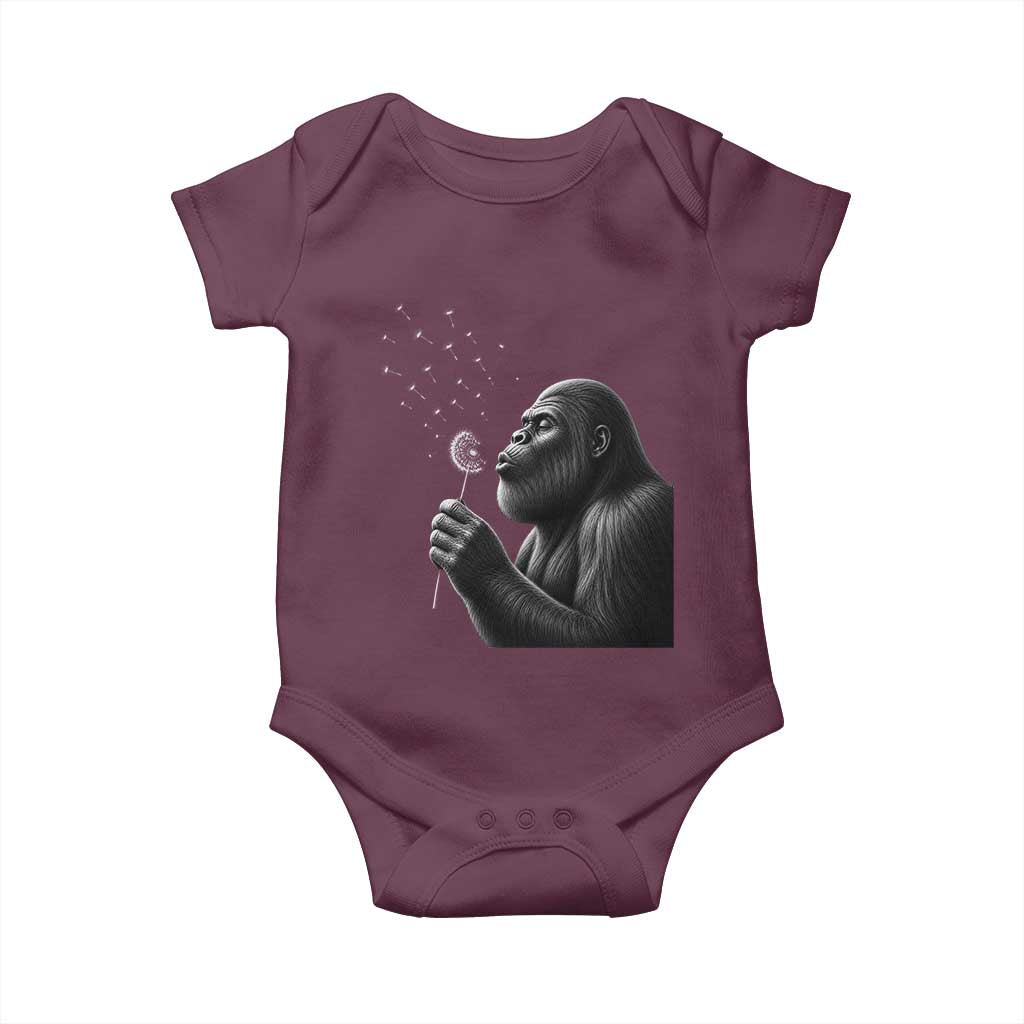 Bigfoot Blowing Dandelion Baby Onesie Funny Sasquatch Making A Wish TS11 Maroon Print Your Wear