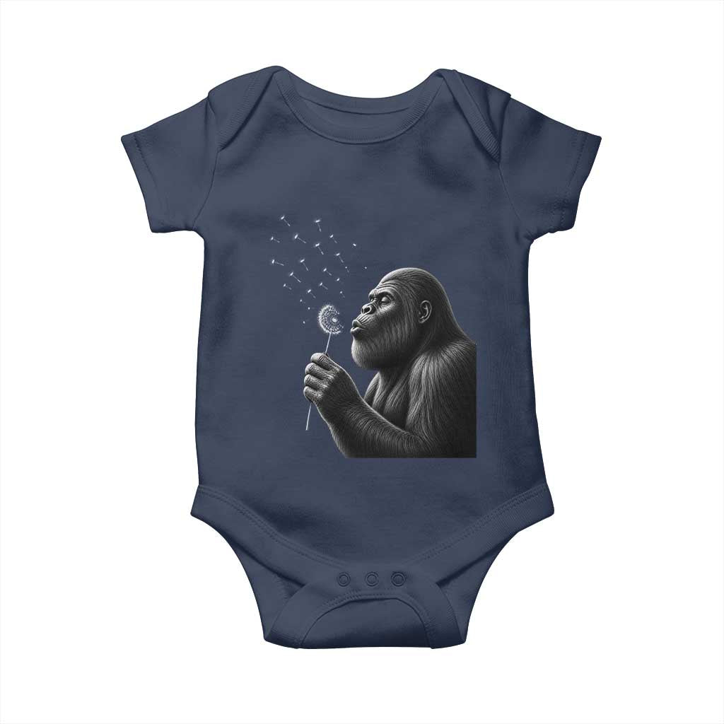 Bigfoot Blowing Dandelion Baby Onesie Funny Sasquatch Making A Wish TS11 Navy Print Your Wear