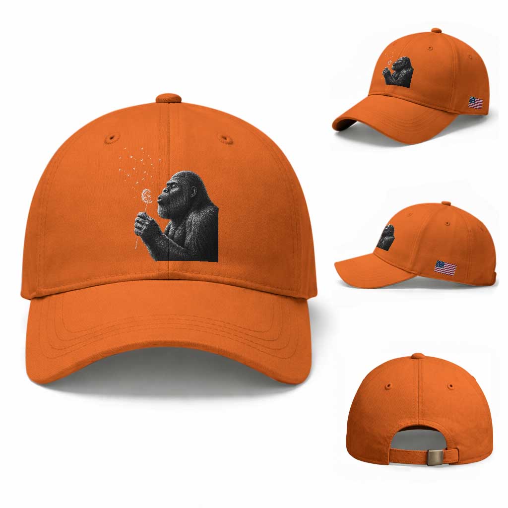 Bigfoot Blowing Dandelion Baseball Cap Funny Sasquatch Making A Wish TS11 Baseball Cap Universal Fit Orange Print Your Wear