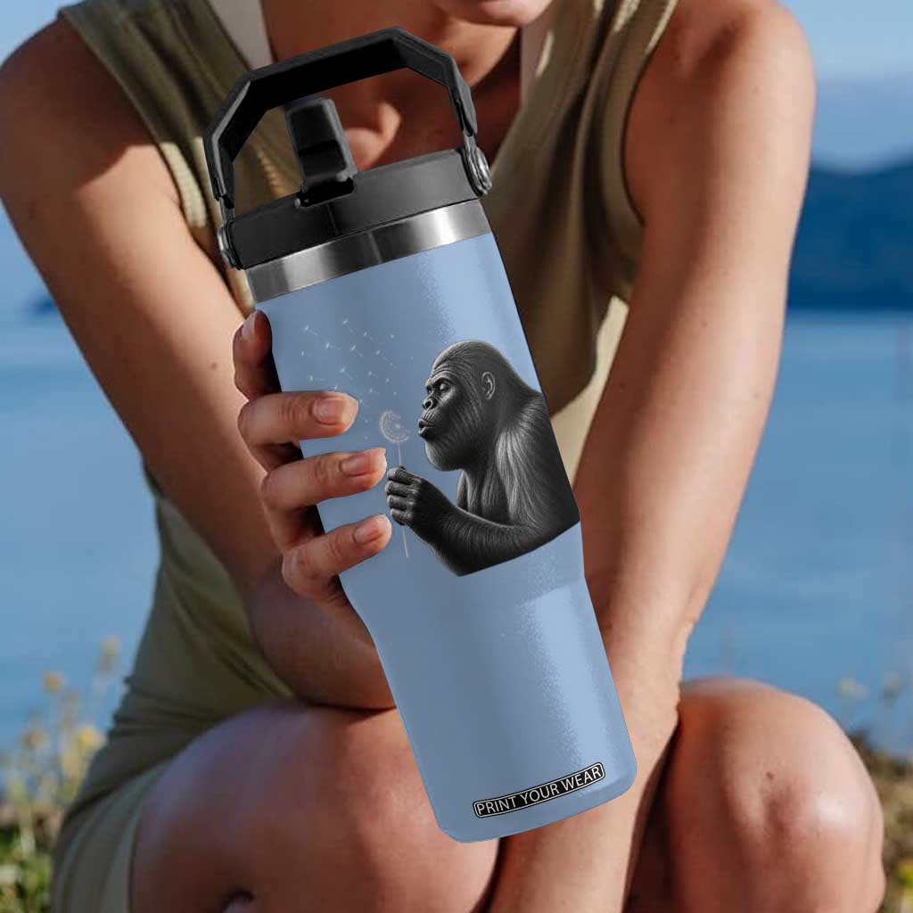 Bigfoot Blowing Dandelion Flip Straw Tumbler Funny Sasquatch Making A Wish TS11 One Size: 30 oz Light Blue Print Your Wear