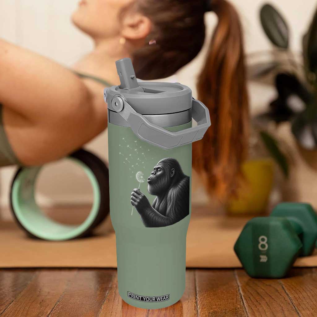 Bigfoot Blowing Dandelion Flip Straw Tumbler Funny Sasquatch Making A Wish TS11 One Size: 30 oz Moss Green Print Your Wear