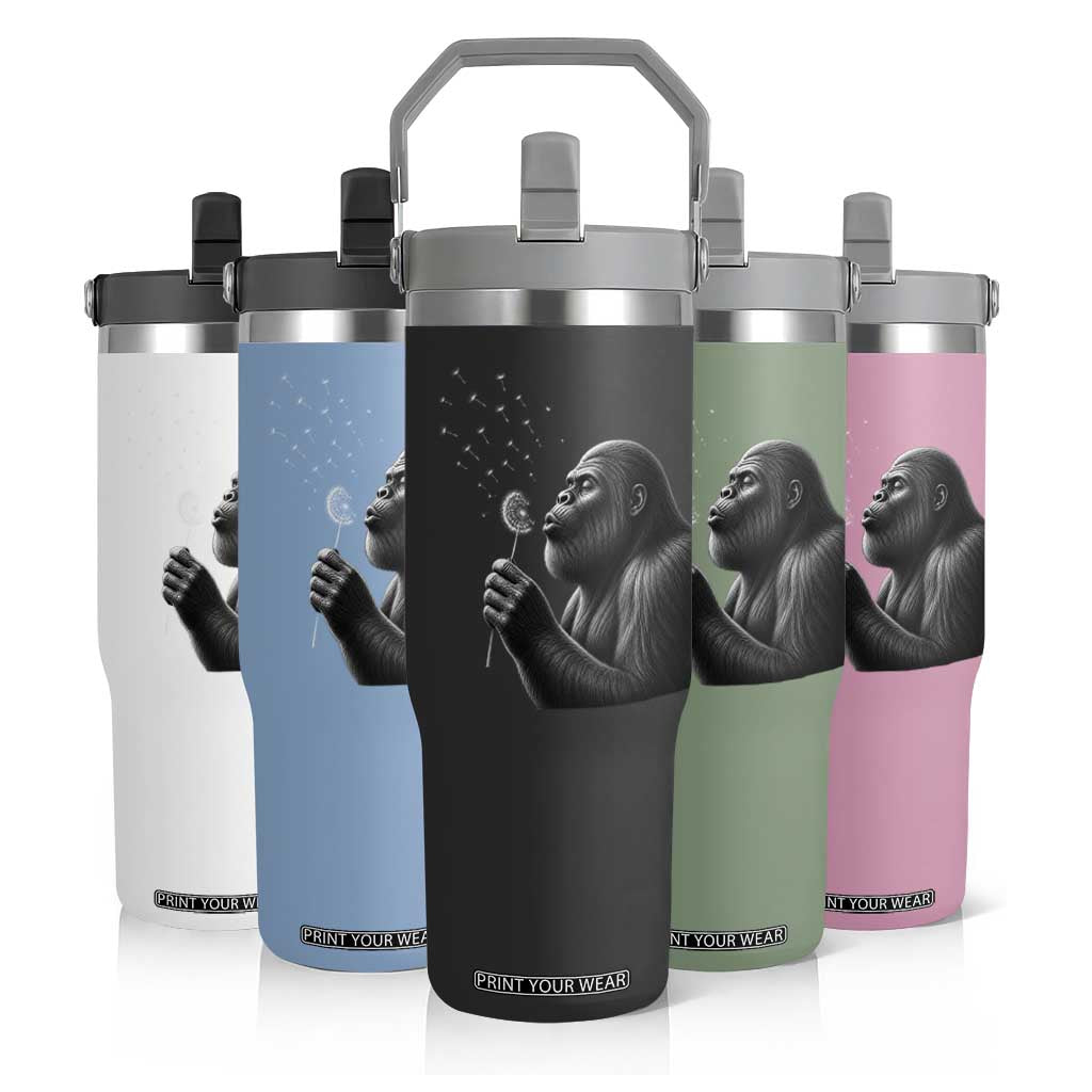 Bigfoot Blowing Dandelion Flip Straw Tumbler Funny Sasquatch Making A Wish TS11 Print Your Wear