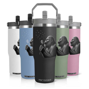 Bigfoot Blowing Dandelion Flip Straw Tumbler Funny Sasquatch Making A Wish TS11 Print Your Wear
