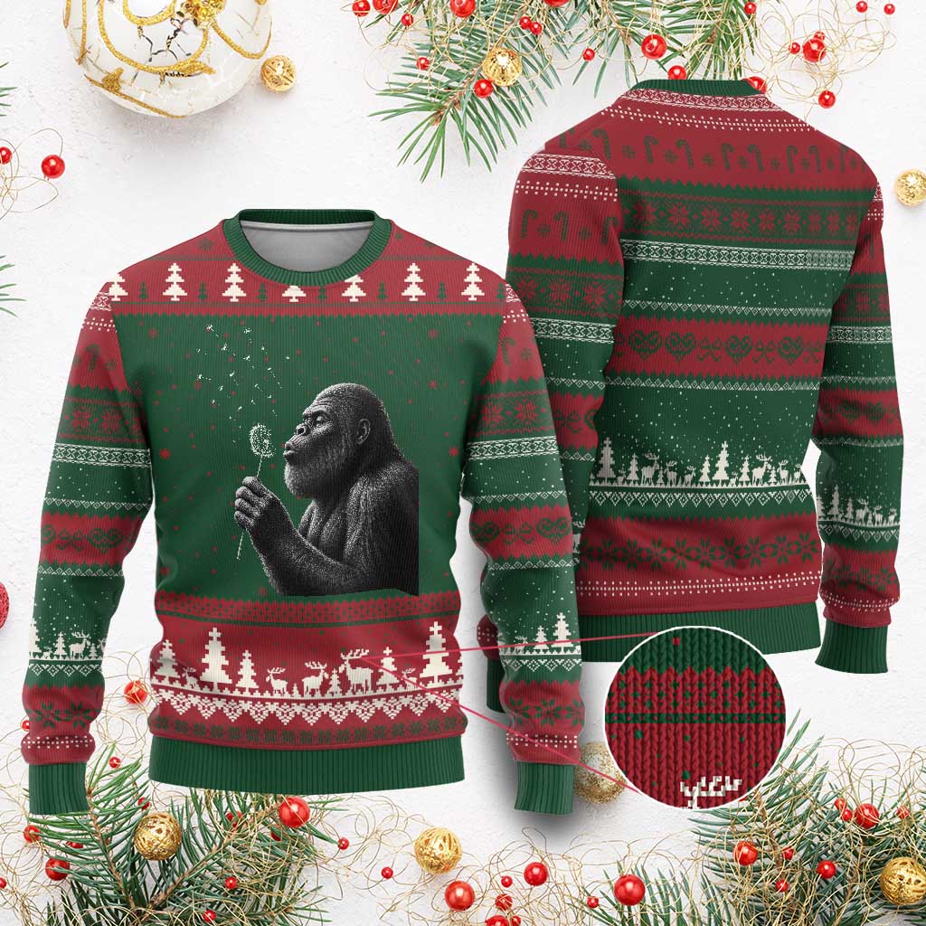 Bigfoot Blowing Dandelion Ugly Christmas Sweater Funny Sasquatch Making A Wish TS11 Red Green Print Your Wear