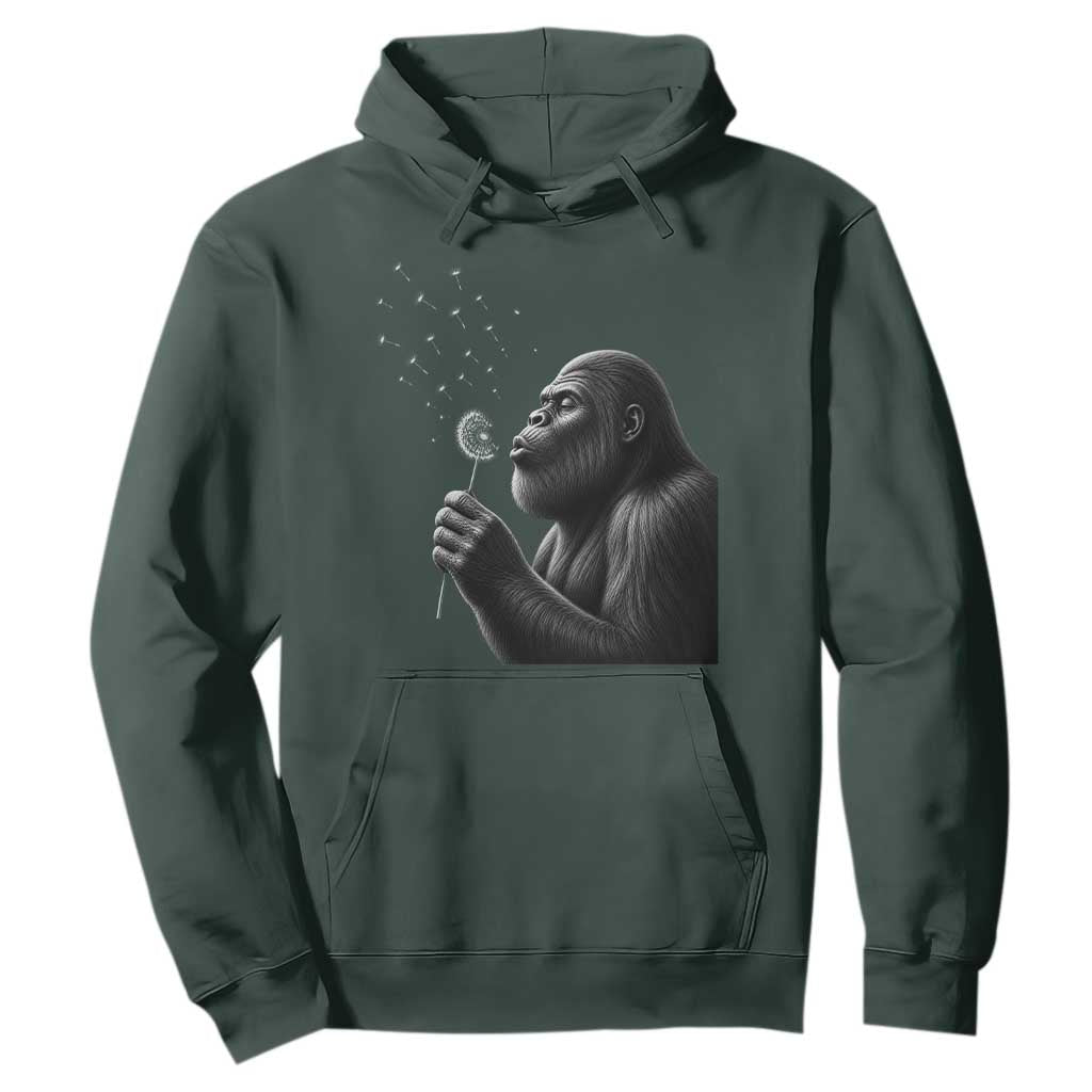 Bigfoot Blowing Dandelion Hoodie Funny Sasquatch Making A Wish TS11 Dark Forest Green Print Your Wear