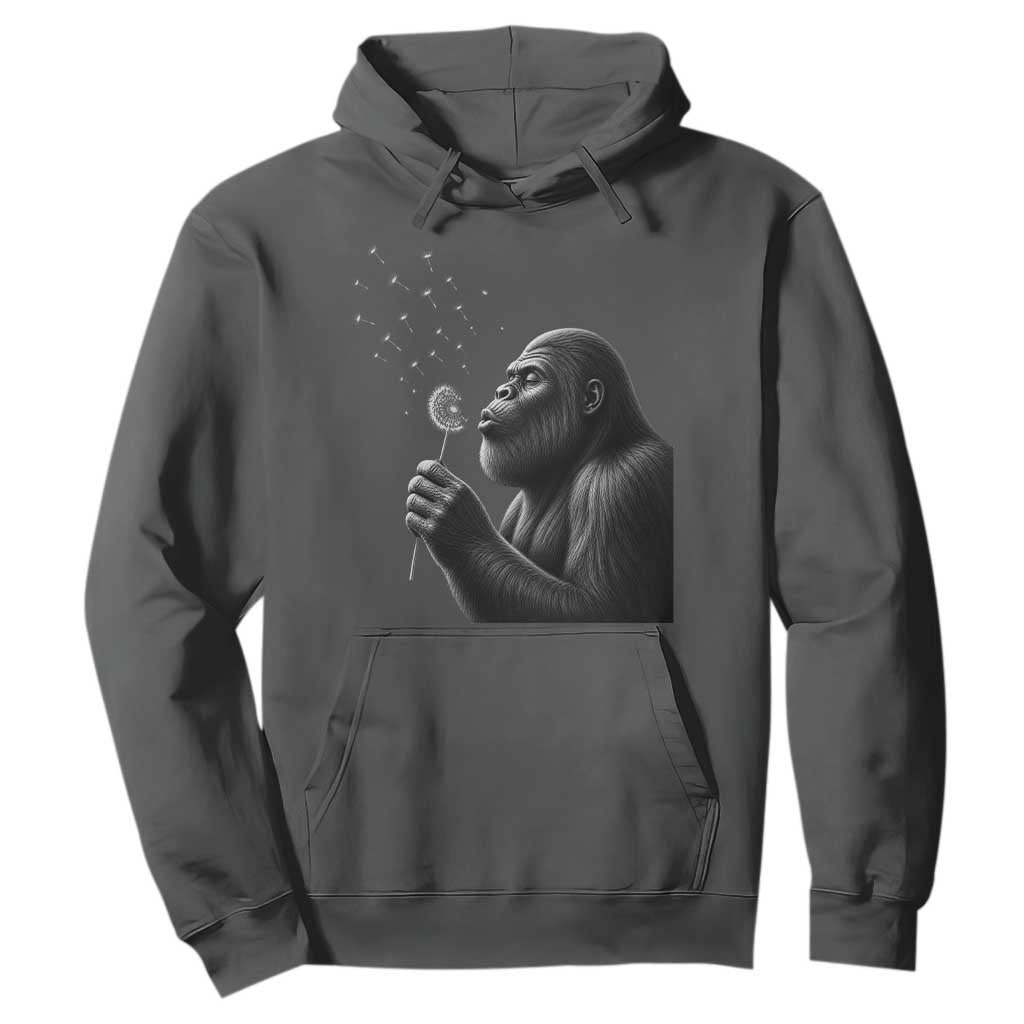 Bigfoot Blowing Dandelion Hoodie Funny Sasquatch Making A Wish TS11 Dark Heather Print Your Wear