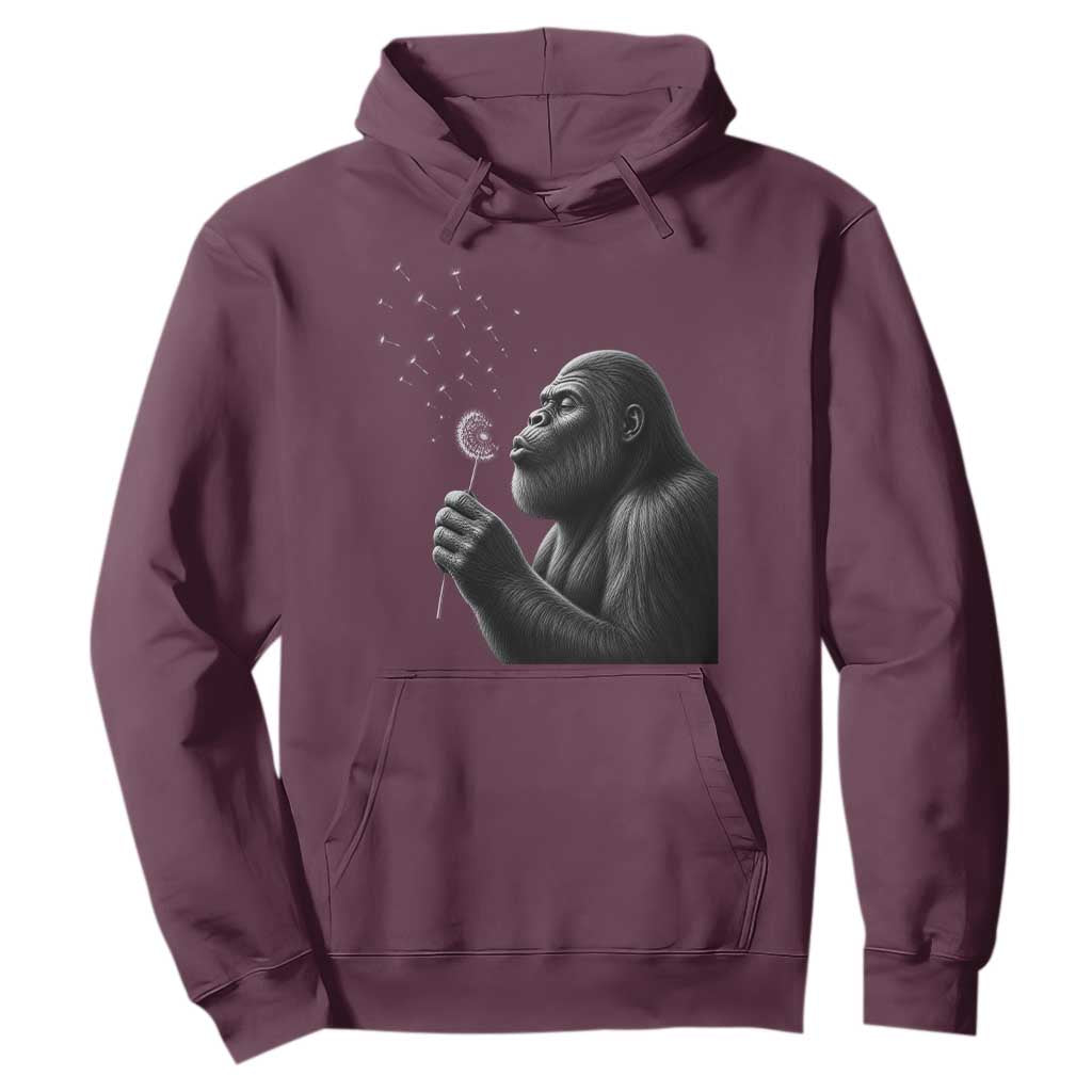 Bigfoot Blowing Dandelion Hoodie Funny Sasquatch Making A Wish TS11 Maroon Print Your Wear