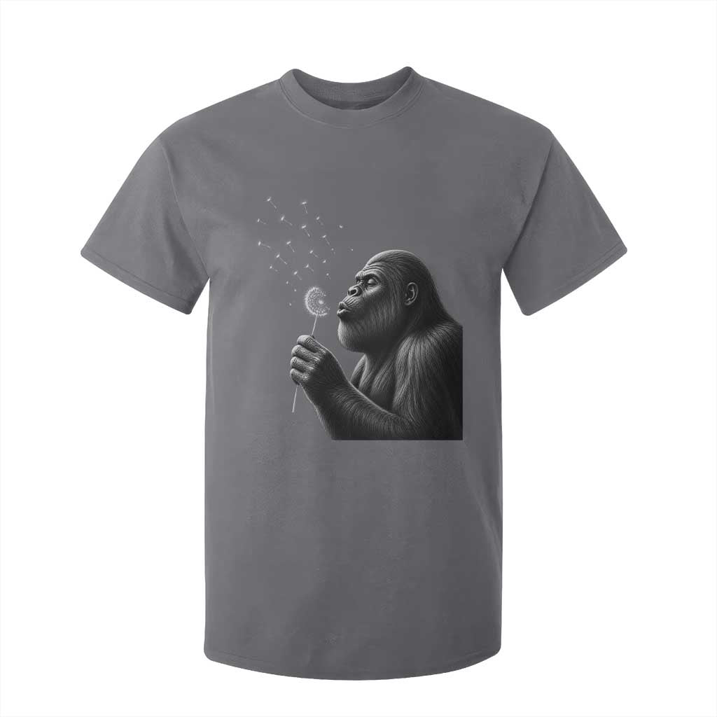 Bigfoot Blowing Dandelion T Shirt For Kid Funny Sasquatch Making A Wish TS11 Charcoal Print Your Wear