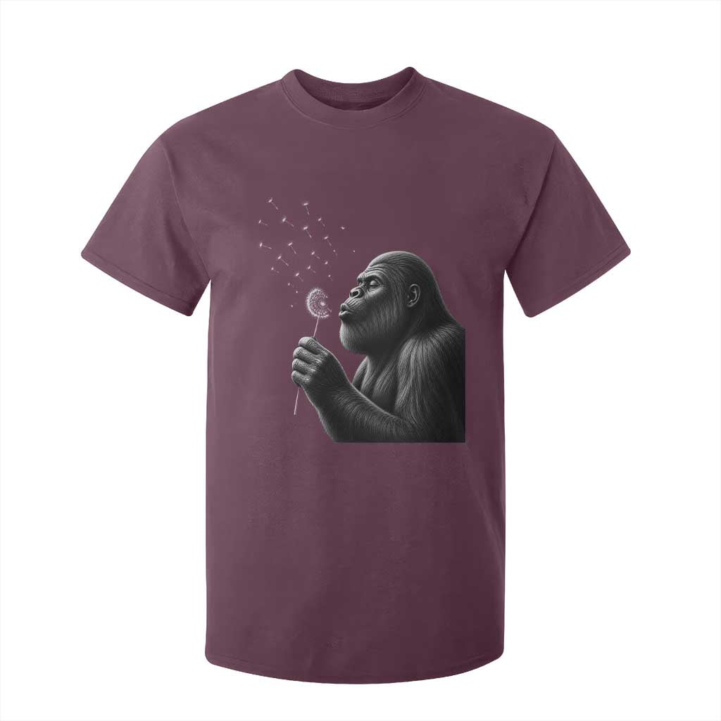 Bigfoot Blowing Dandelion T Shirt For Kid Funny Sasquatch Making A Wish TS11 Maroon Print Your Wear
