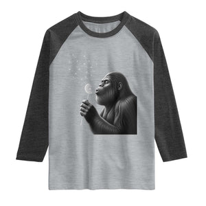 Bigfoot Blowing Dandelion Raglan Shirt Funny Sasquatch Making A Wish TS11 Heather Gray Heather Charcoal Print Your Wear