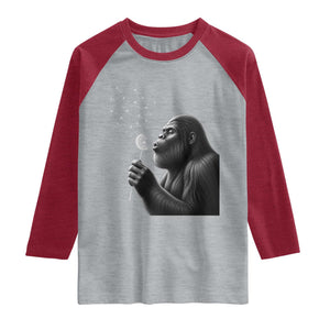 Bigfoot Blowing Dandelion Raglan Shirt Funny Sasquatch Making A Wish TS11 Heather Gray Heather Red Print Your Wear