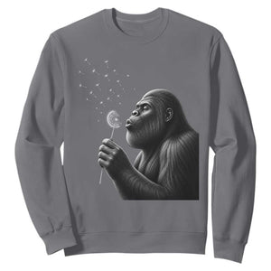 Bigfoot Blowing Dandelion Sweatshirt Funny Sasquatch Making A Wish TS11 Charcoal Print Your Wear