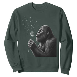Bigfoot Blowing Dandelion Sweatshirt Funny Sasquatch Making A Wish TS11 Dark Forest Green Print Your Wear