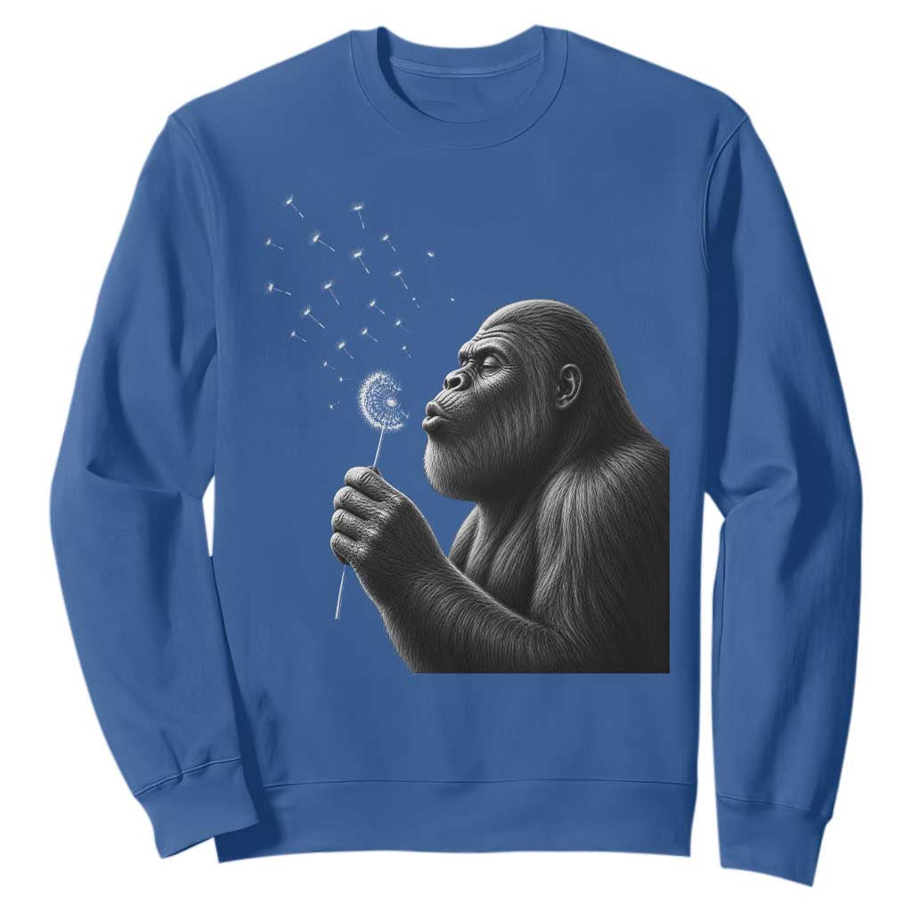 Bigfoot Blowing Dandelion Sweatshirt Funny Sasquatch Making A Wish TS11 Royal Blue Print Your Wear