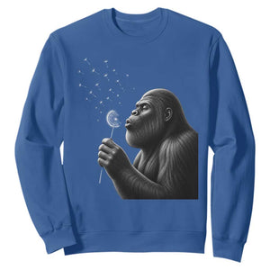 Bigfoot Blowing Dandelion Sweatshirt Funny Sasquatch Making A Wish TS11 Royal Blue Print Your Wear