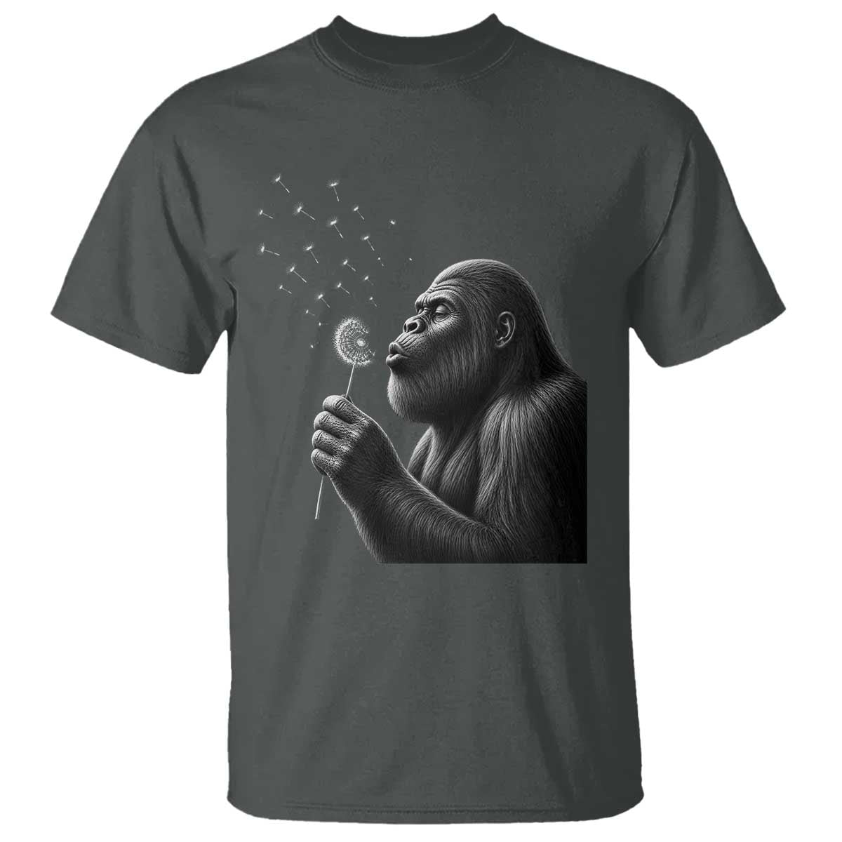 Bigfoot Blowing Dandelion T Shirt Funny Sasquatch Making A Wish TS11 Dark Heather Print Your Wear