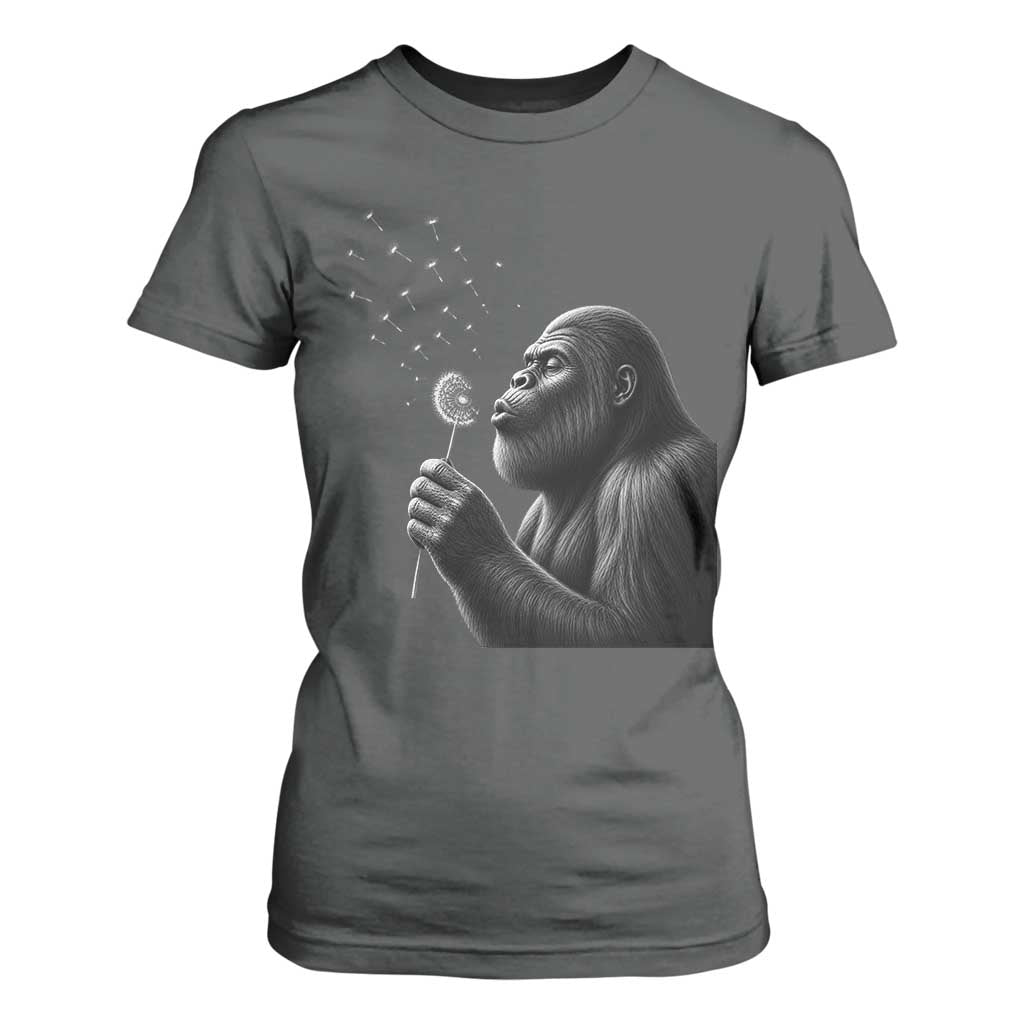 Bigfoot Blowing Dandelion T Shirt For Women Funny Sasquatch Making A Wish TS11 Dark Heather Print Your Wear