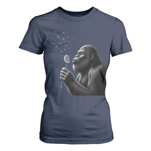 Bigfoot Blowing Dandelion T Shirt For Women Funny Sasquatch Making A Wish TS11 Navy Print Your Wear