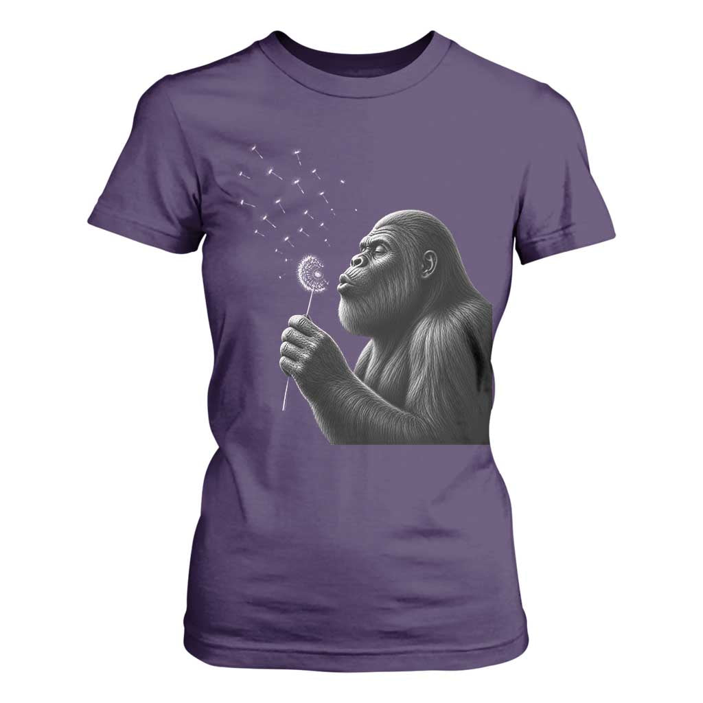Bigfoot Blowing Dandelion T Shirt For Women Funny Sasquatch Making A Wish TS11 Purple Print Your Wear