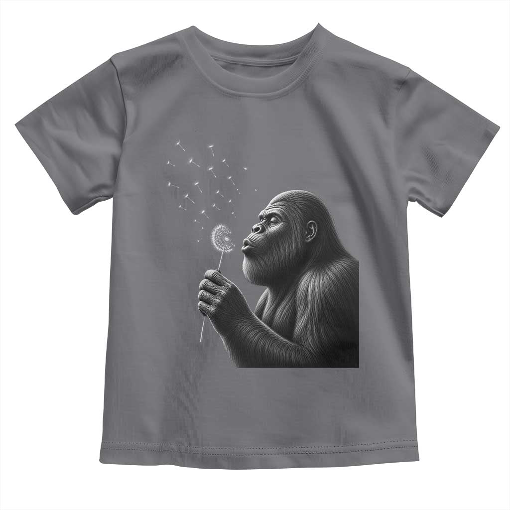 Bigfoot Blowing Dandelion Toddler T Shirt Funny Sasquatch Making A Wish TS11 Charcoal Print Your Wear