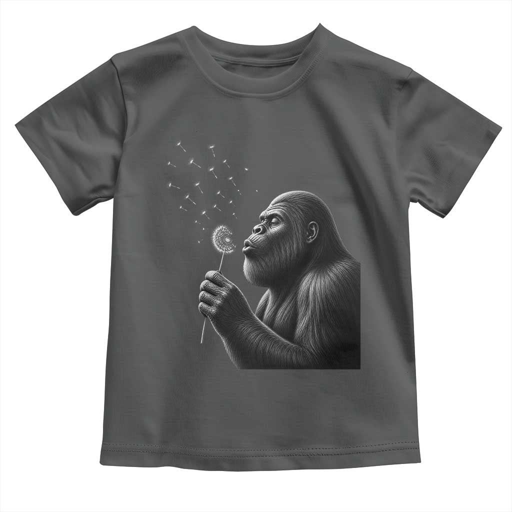 Bigfoot Blowing Dandelion Toddler T Shirt Funny Sasquatch Making A Wish TS11 Dark Heather Print Your Wear
