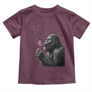 Bigfoot Blowing Dandelion Toddler T Shirt Funny Sasquatch Making A Wish TS11 Maroon Print Your Wear