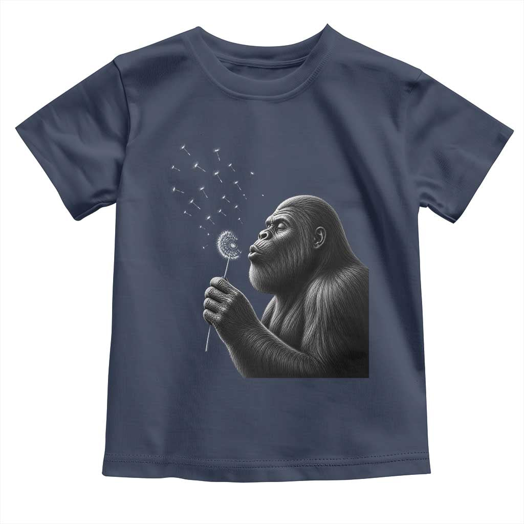 Bigfoot Blowing Dandelion Toddler T Shirt Funny Sasquatch Making A Wish TS11 Navy Print Your Wear