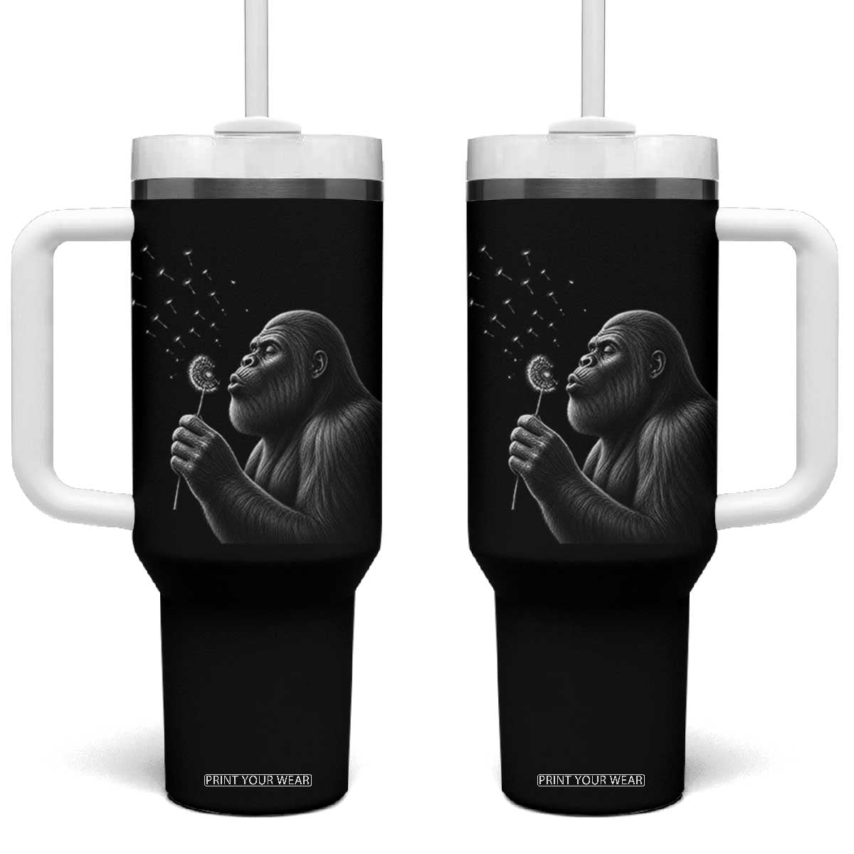 Bigfoot Blowing Dandelion Tumbler With Handle Funny Sasquatch Making A Wish TS11 One Size: 40 oz Black Print Your Wear