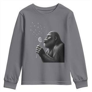 Bigfoot Blowing Dandelion Youth Sweatshirt Funny Sasquatch Making A Wish TS11 Charcoal Print Your Wear