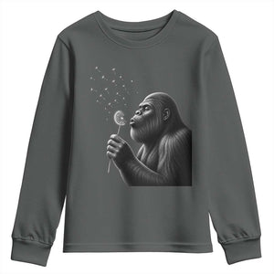Bigfoot Blowing Dandelion Youth Sweatshirt Funny Sasquatch Making A Wish TS11 Dark Heather Print Your Wear