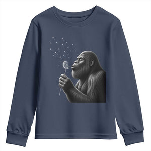Bigfoot Blowing Dandelion Youth Sweatshirt Funny Sasquatch Making A Wish TS11 Navy Print Your Wear