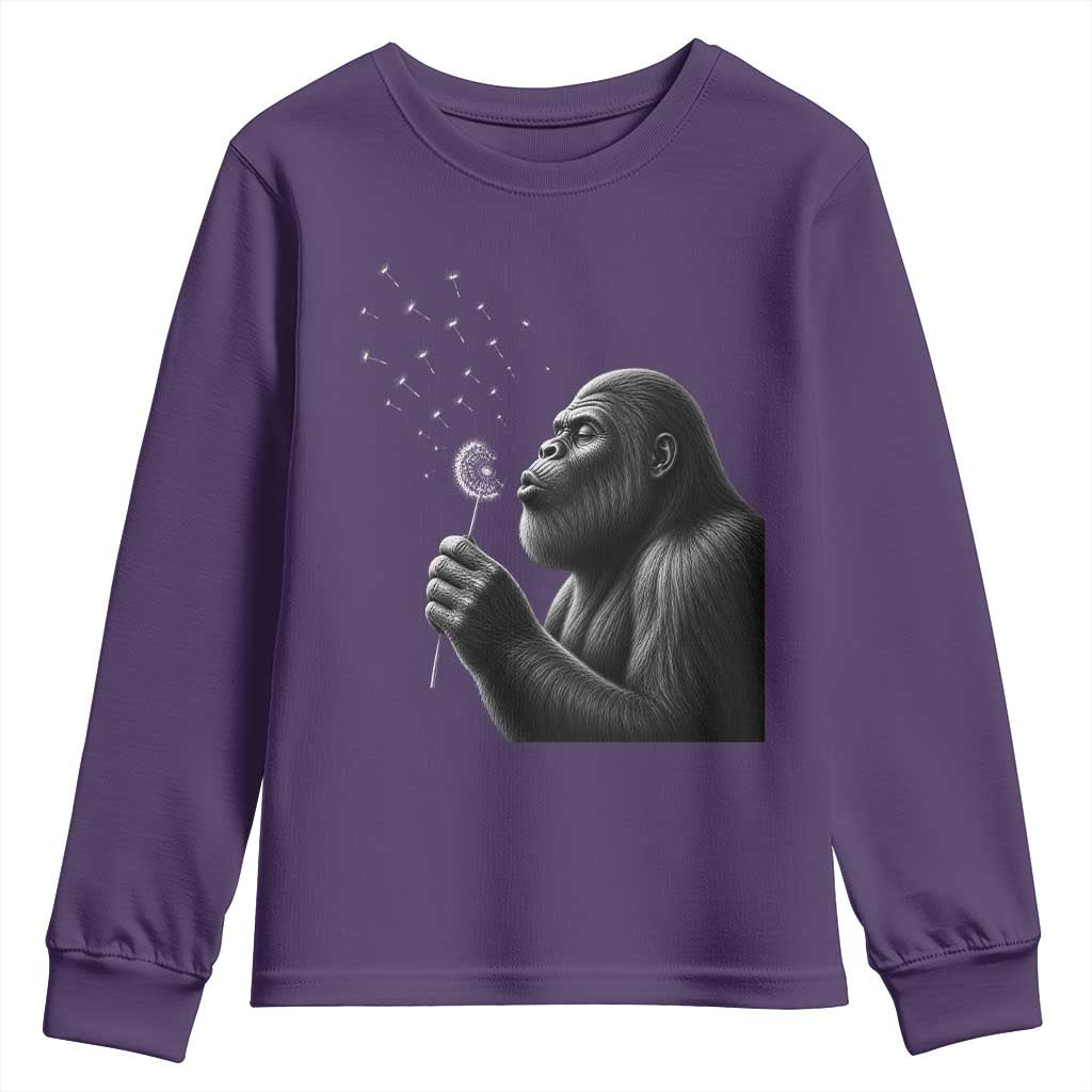 Bigfoot Blowing Dandelion Youth Sweatshirt Funny Sasquatch Making A Wish TS11 Purple Print Your Wear