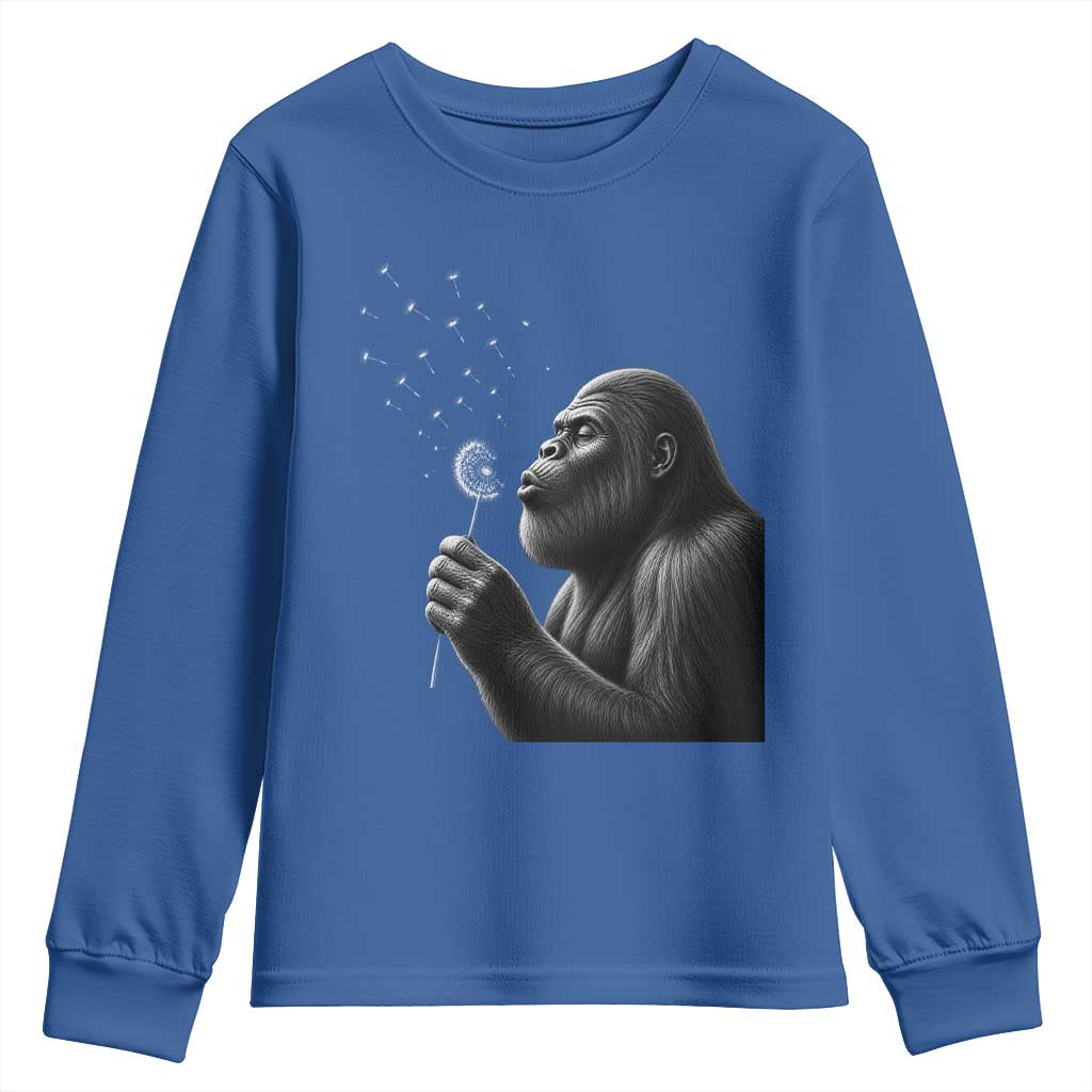 Bigfoot Blowing Dandelion Youth Sweatshirt Funny Sasquatch Making A Wish TS11 Royal Blue Print Your Wear