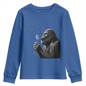 Bigfoot Blowing Dandelion Youth Sweatshirt Funny Sasquatch Making A Wish TS11 Royal Blue Print Your Wear