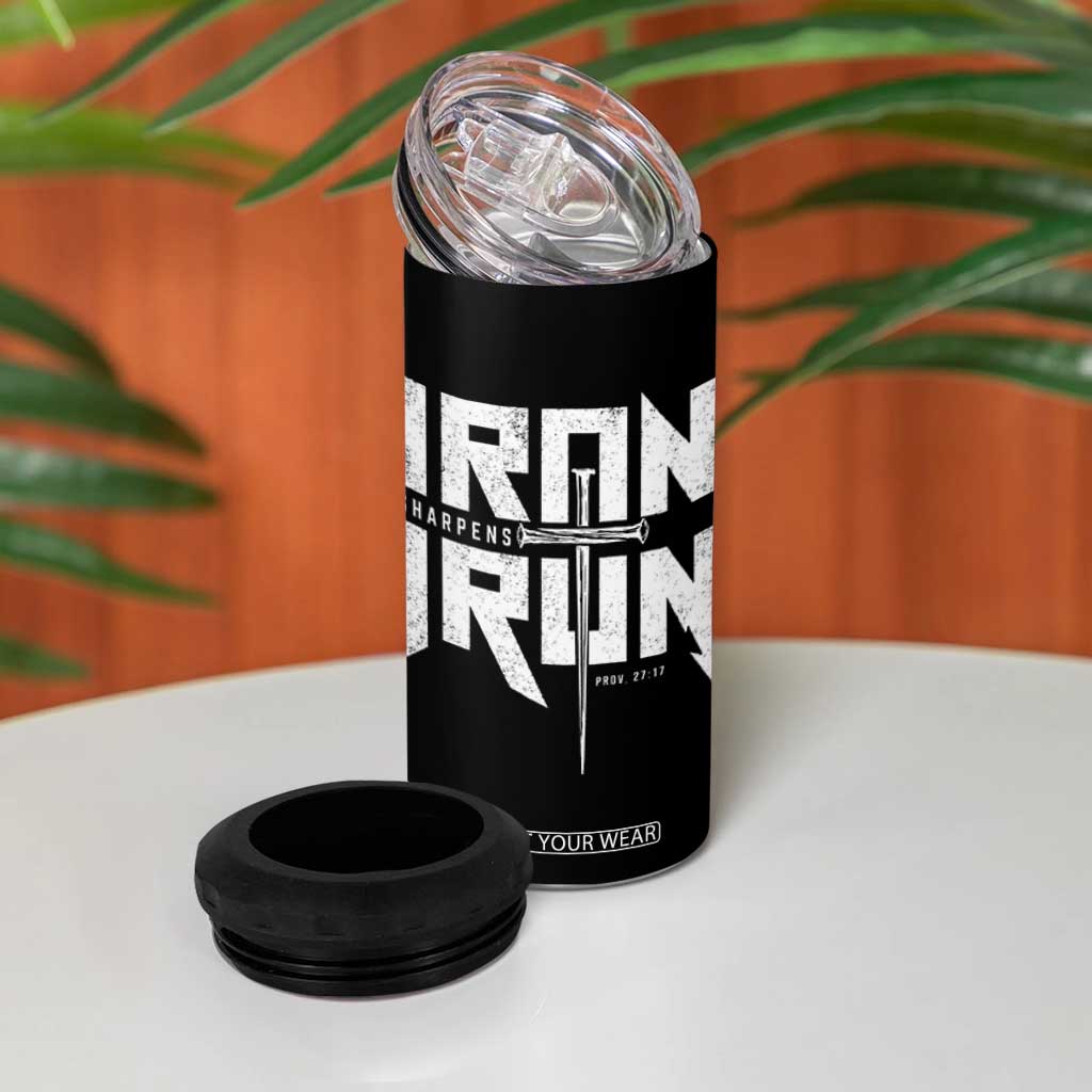 Iron Sharpens Iron 4 in 1 Can Cooler Tumbler Christian Bible Scripture Gym Workout TS11 Print Your Wear