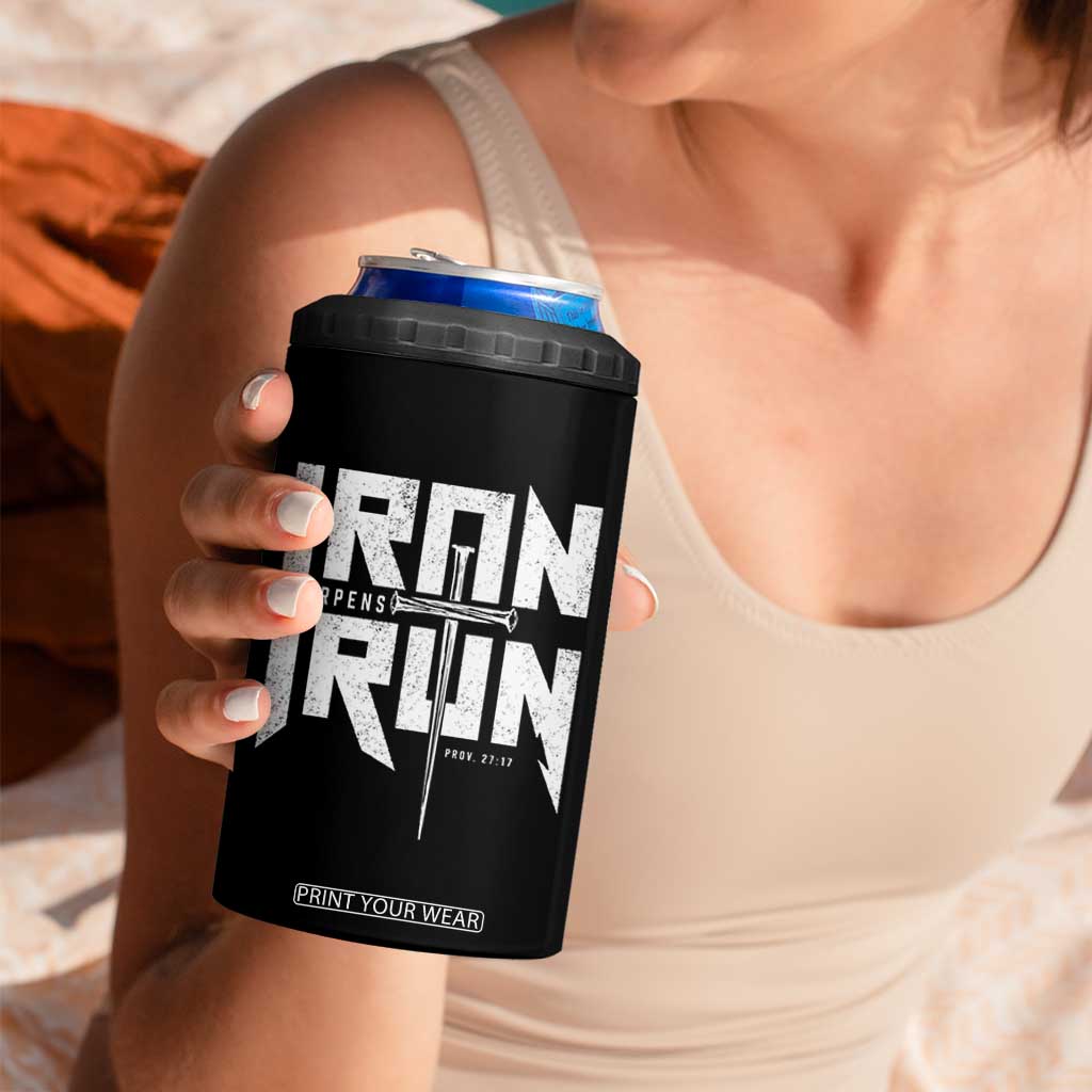 Iron Sharpens Iron 4 in 1 Can Cooler Tumbler Christian Bible Scripture Gym Workout TS11 Print Your Wear